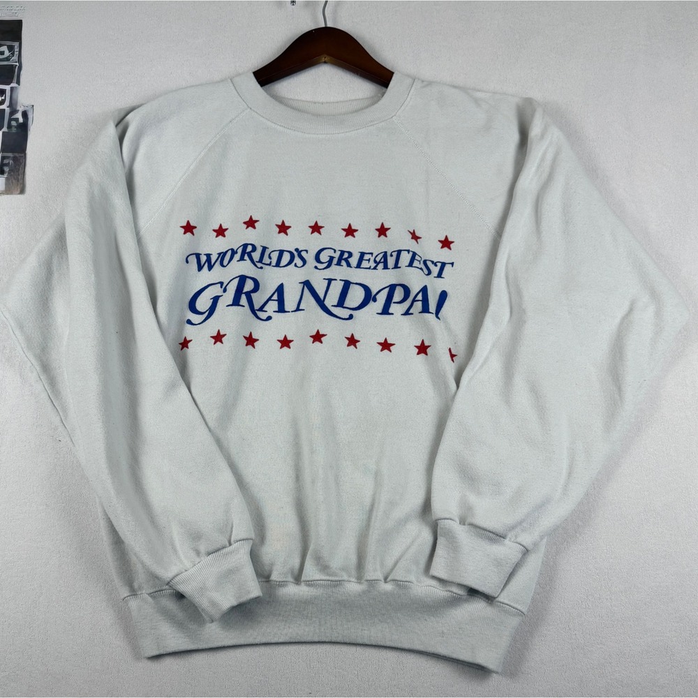 Vintage 80s Hanes Worlds Greatest Grandpa Sweatshirt XL White Made in USA Retro